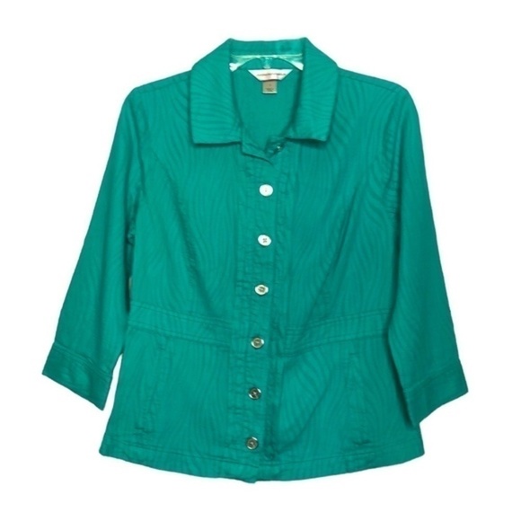 CHRISTOPHER & BANKS - Seafoam Green Cotton Blend Button Front Jacket Size Small - Picture 1 of 7